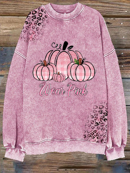 Pink October Halloween Pumpkin Round Neck Top