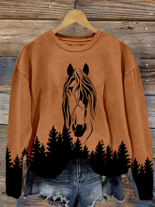 Horse Print Round Neck Top