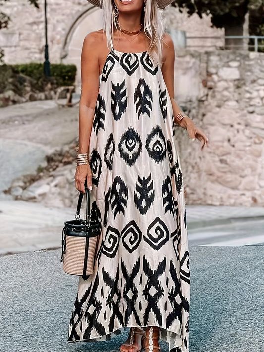 Aztec Print Sleeveless Maxi Dress