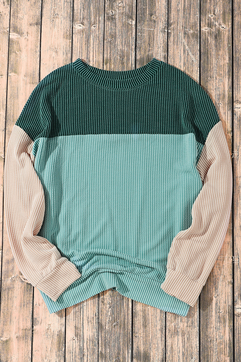 Color Block Long Sleeve Ribbed Loose Top