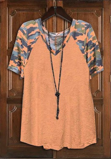 Camo Printed Round Neck T-Shirt Top