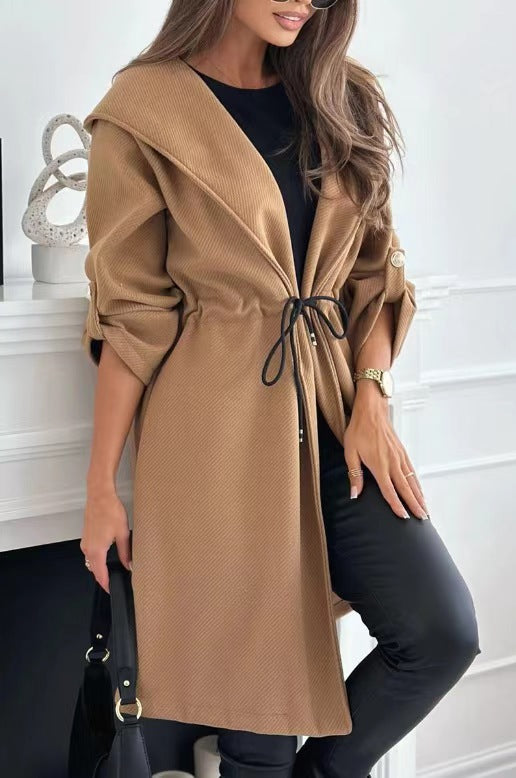 Casual Lace-Up Long-Sleeved Coat