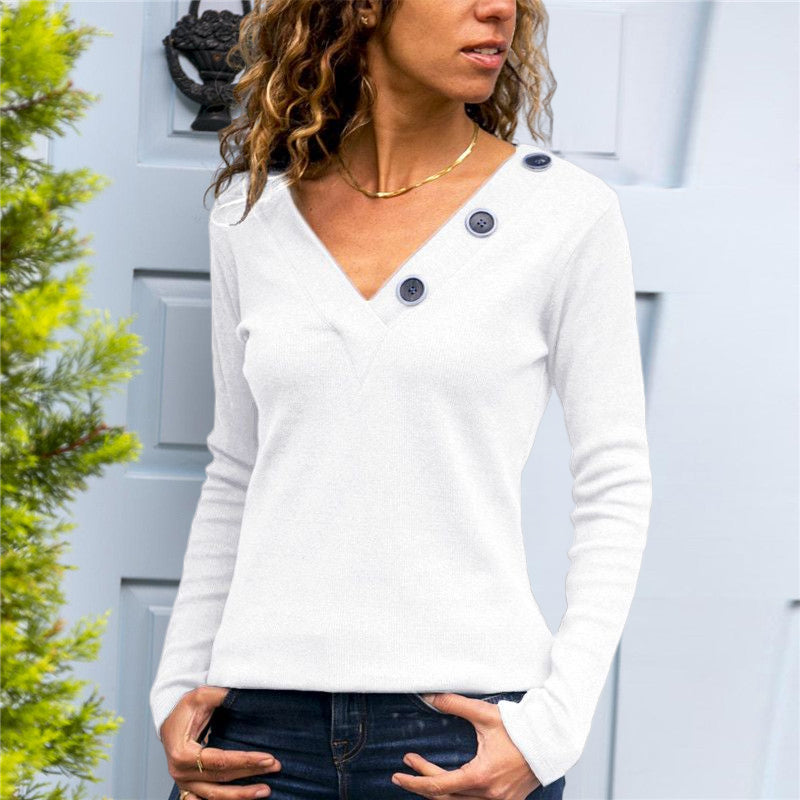 Casual Long Sleeve V Neck T-Shirt