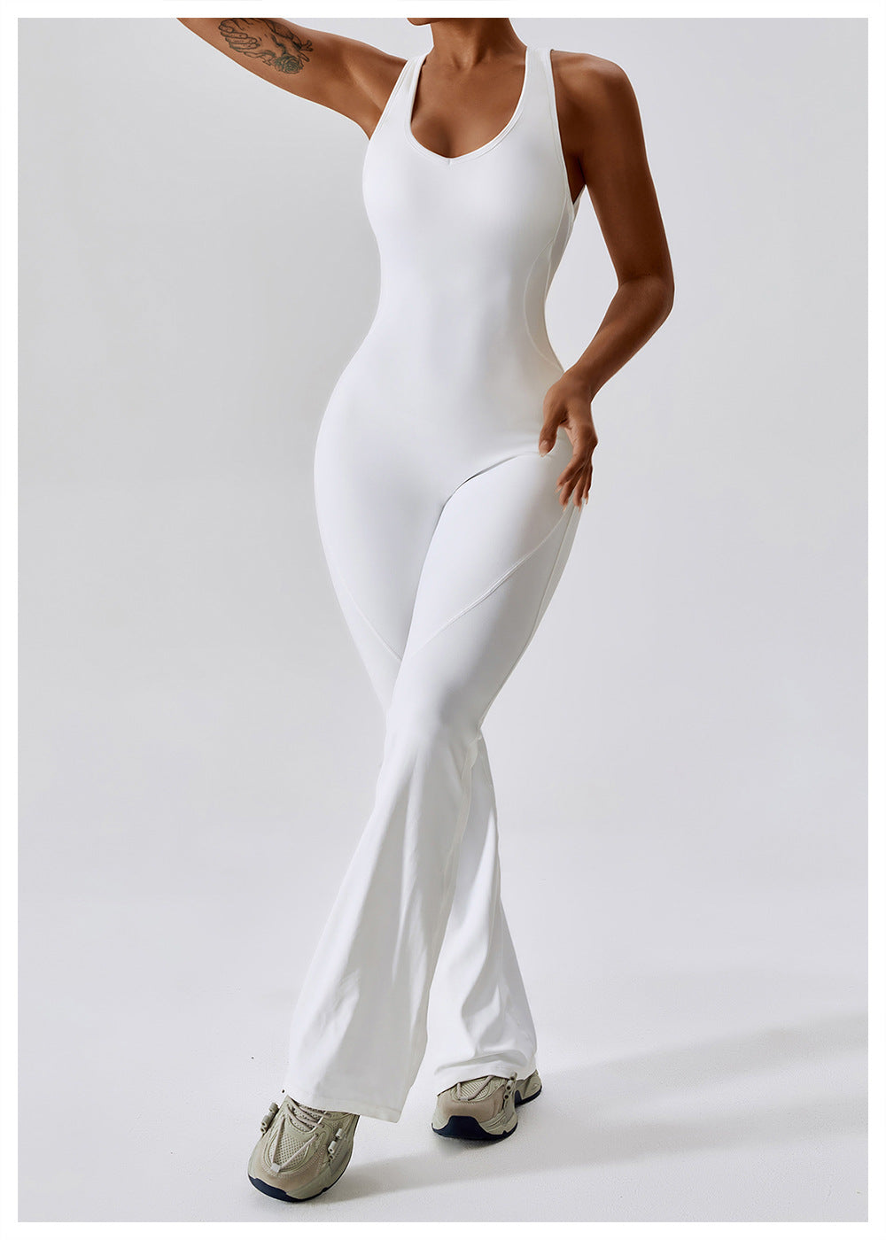 Hollow Butterback Sleeveless Butt Lift Flared Leg Jumpsuit