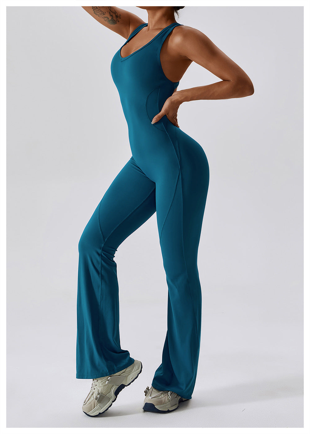 Hollow Butterback Sleeveless Butt Lift Flared Leg Jumpsuit