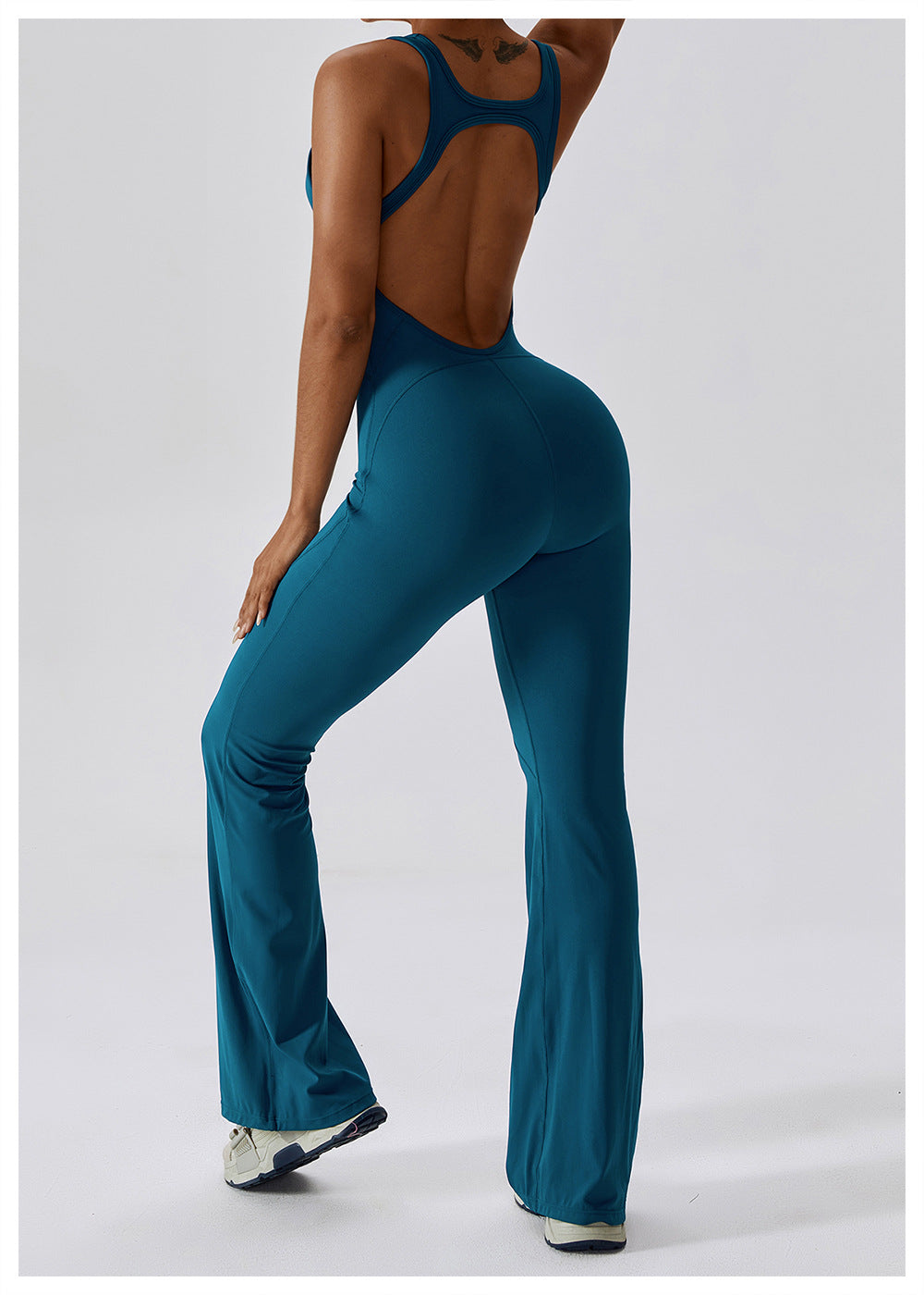 Hollow Butterback Sleeveless Butt Lift Flared Leg Jumpsuit