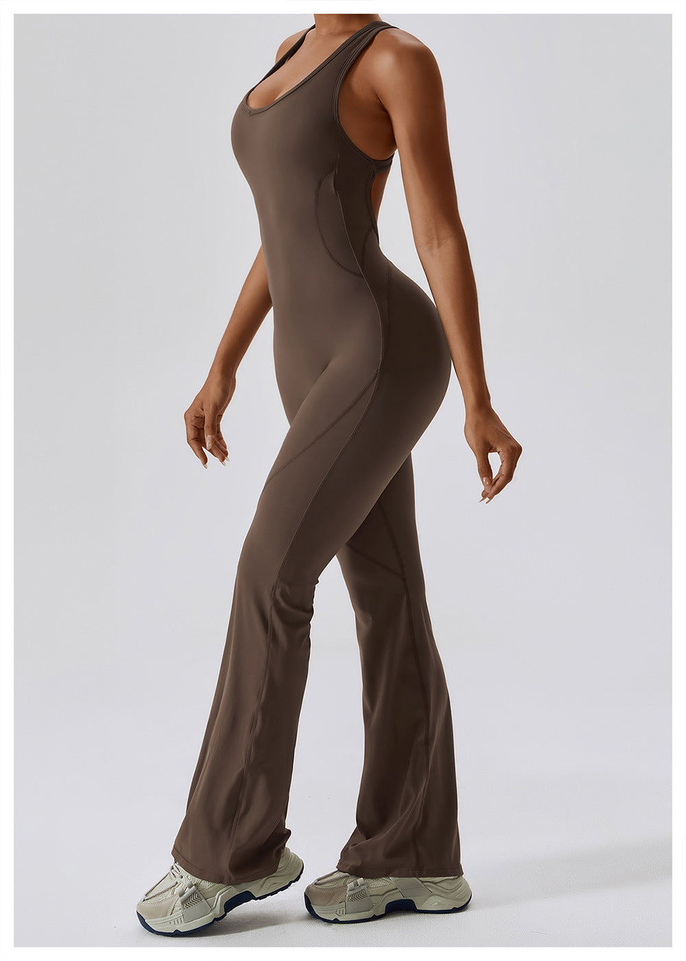 Hollow Butterback Sleeveless Butt Lift Flared Leg Jumpsuit