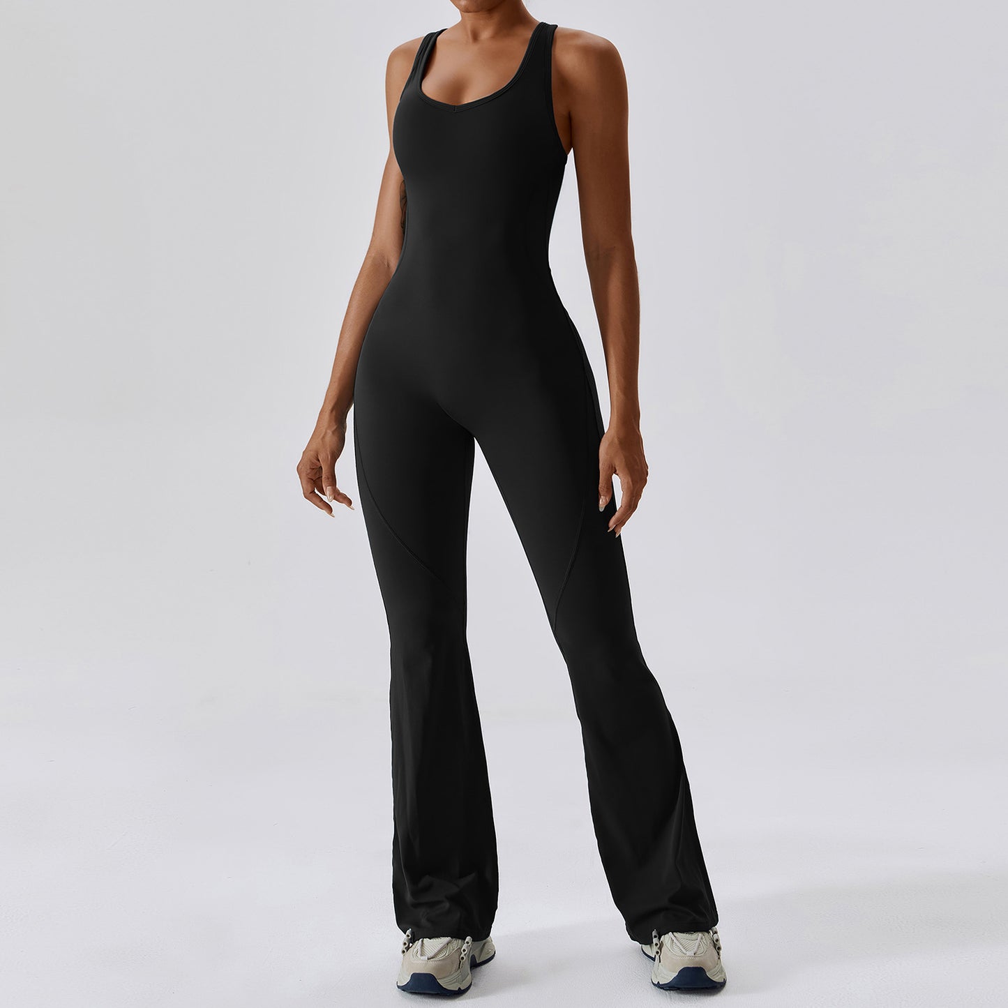 Hollow Butterback Sleeveless Butt Lift Flared Leg Jumpsuit