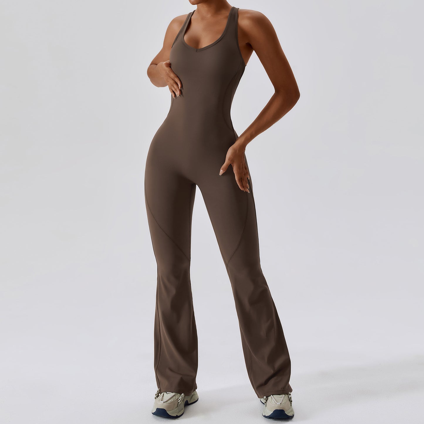 Hollow Butterback Sleeveless Butt Lift Flared Leg Jumpsuit