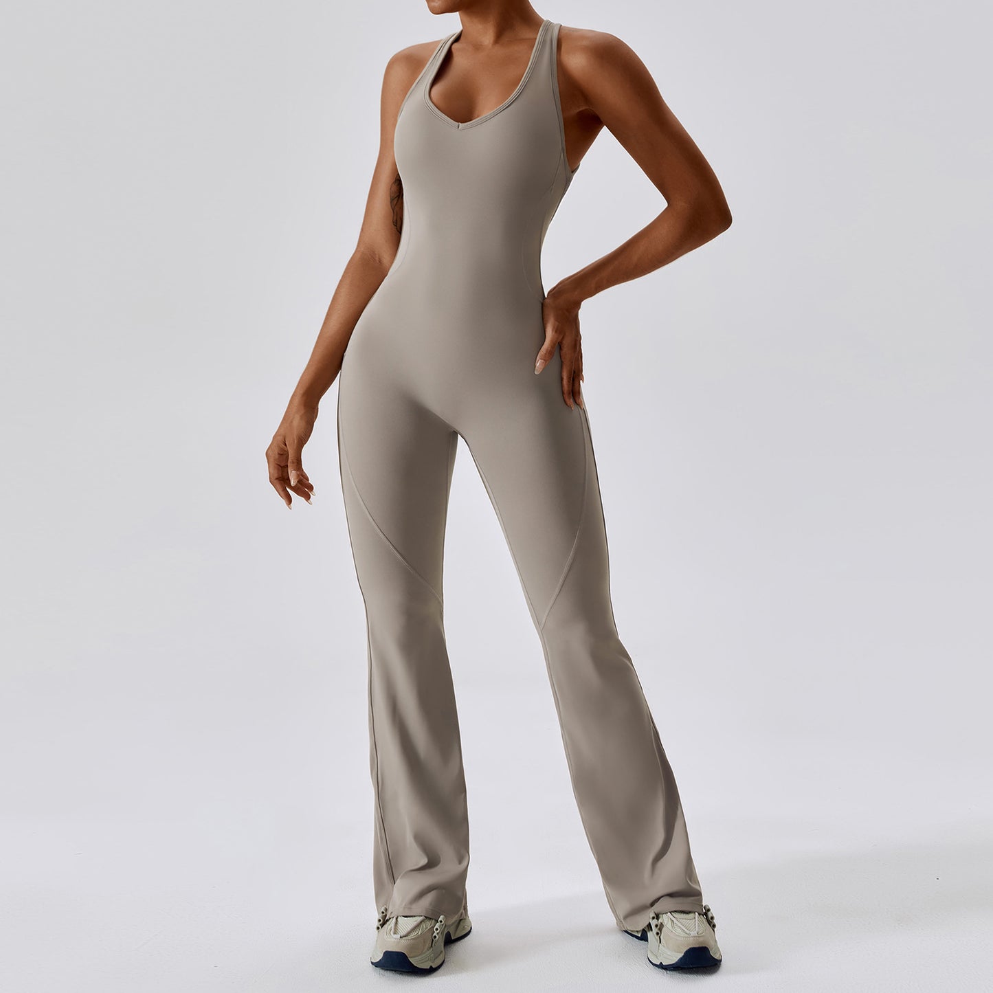 Hollow Butterback Sleeveless Butt Lift Flared Leg Jumpsuit