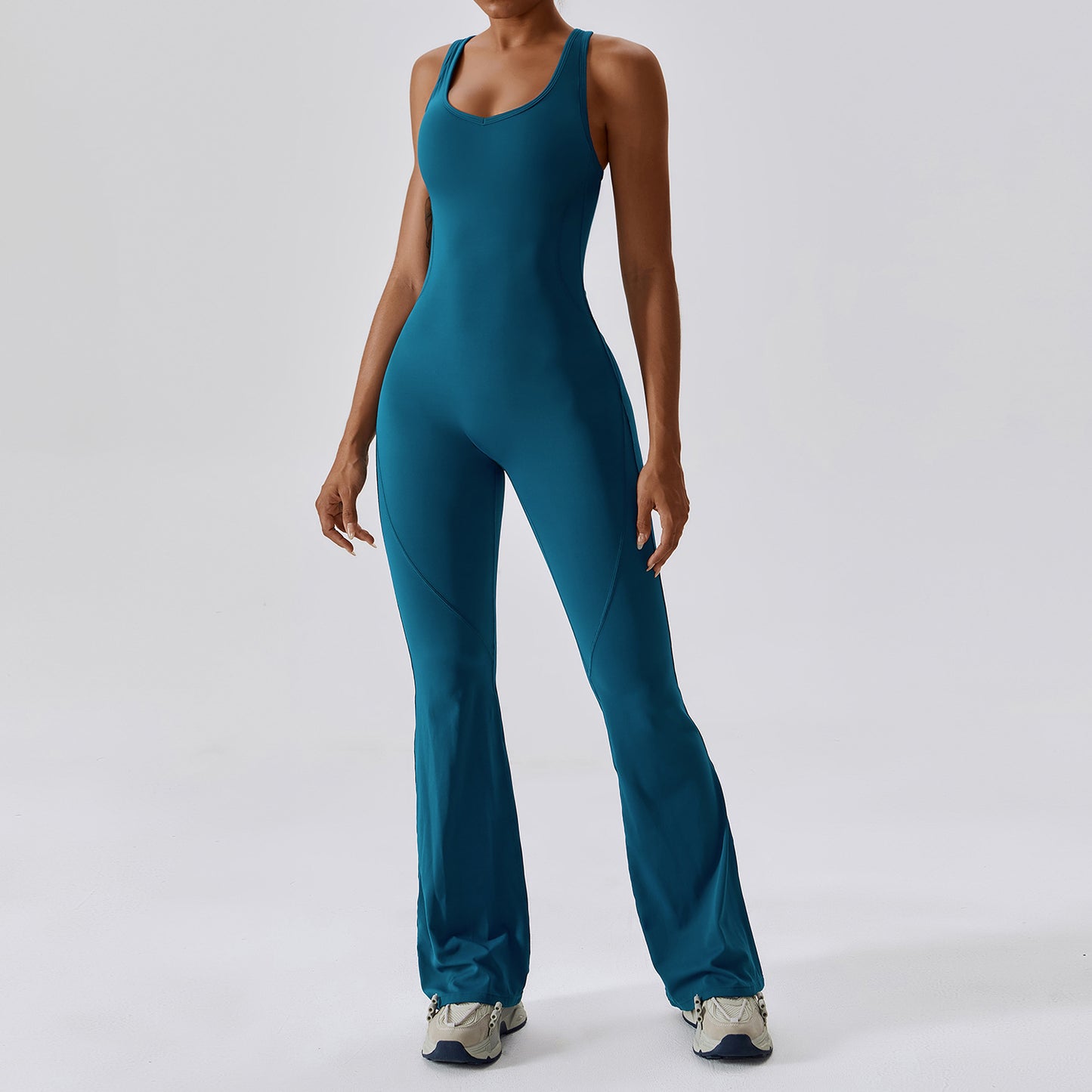 Hollow Butterback Sleeveless Butt Lift Flared Leg Jumpsuit