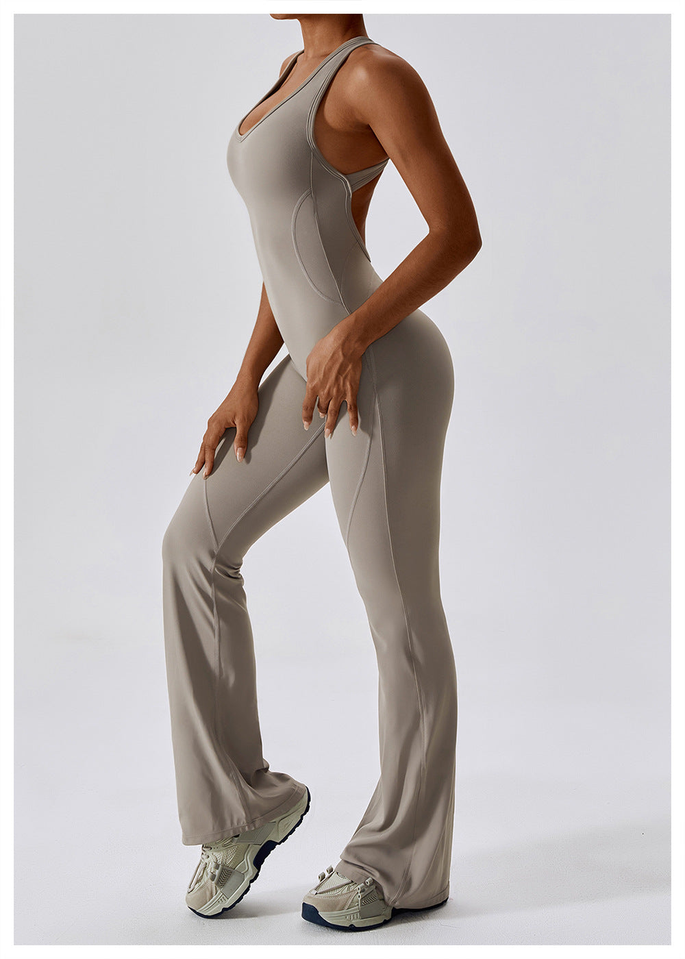 Hollow Butterback Sleeveless Butt Lift Flared Leg Jumpsuit