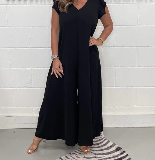 Lace Up Ruffled Wide Leg Jumpsuit