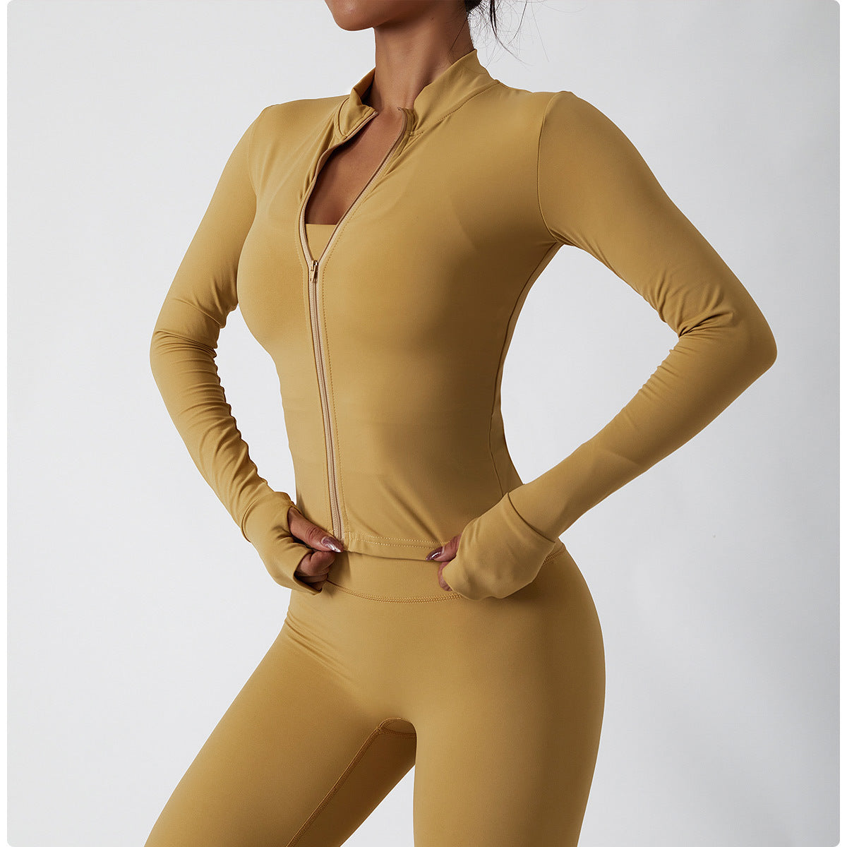 Quick Drying Long Sleeve Zipper Tight Yoga Jacket