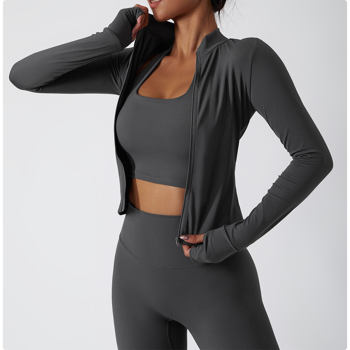 Quick Drying Long Sleeve Zipper Tight Yoga Jacket