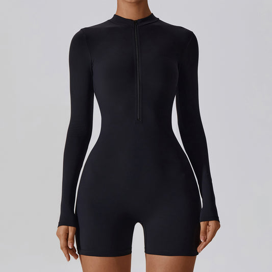 Zipper Long Sleeve Short Yoga Jumpsuit