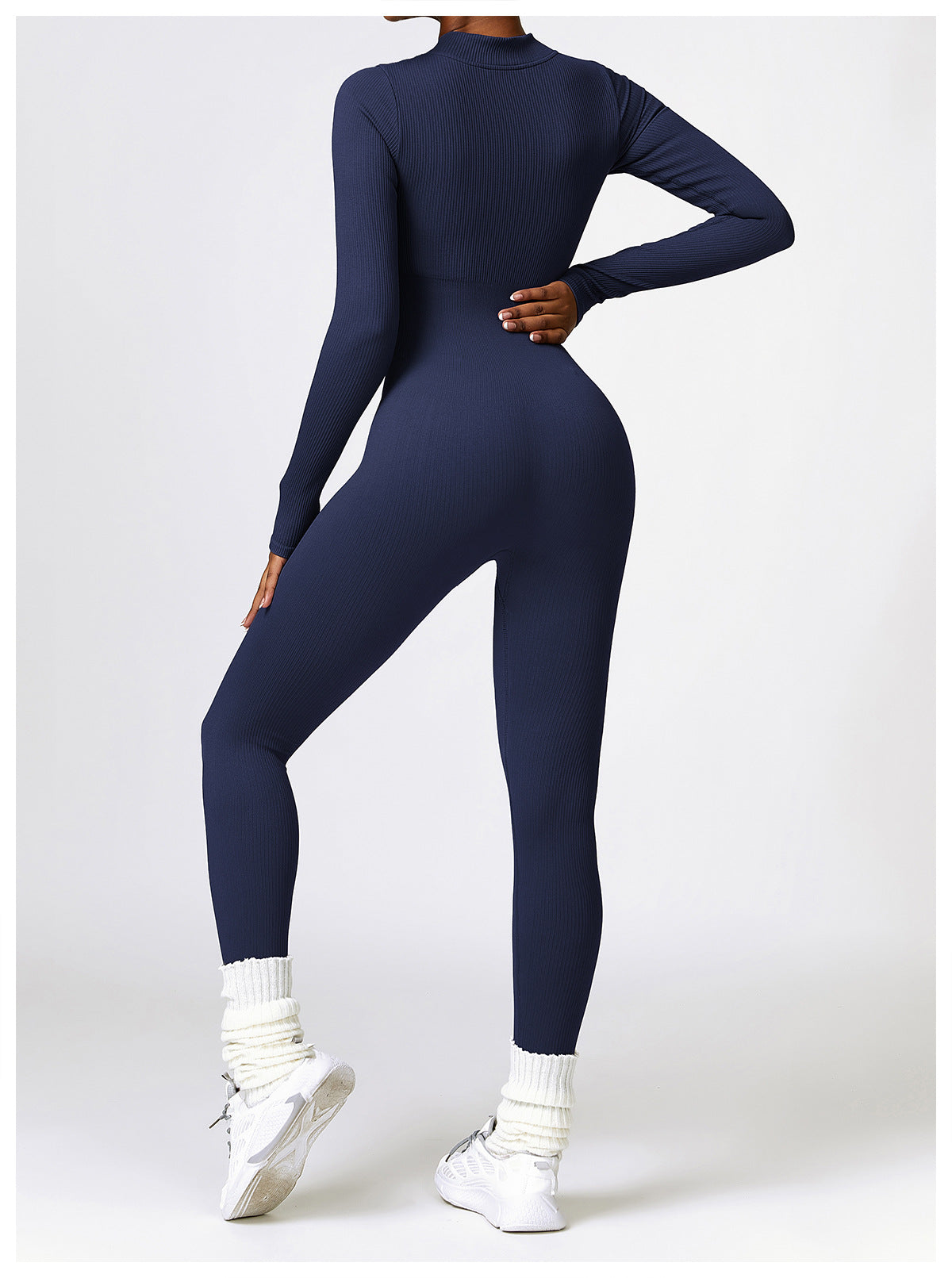 Ribbed Zipper Long Sleeve Yoga Jumpsuit