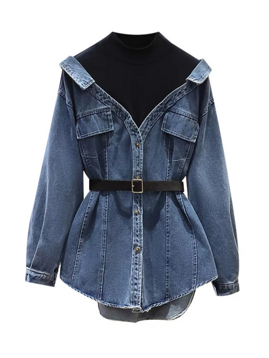 Fake Two Long Sleeved Denim Shirt Jackets