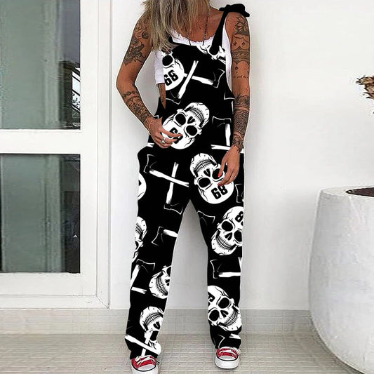 Halloween Skeleton Pocket Print Jumpsuit