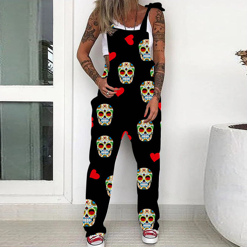 Halloween Skeleton Pocket Print Jumpsuit