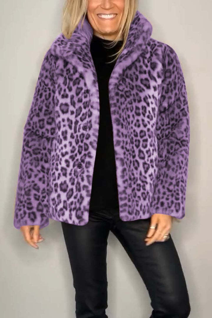 Leopard Lapel Faux Fur Winter Mid-length Coat