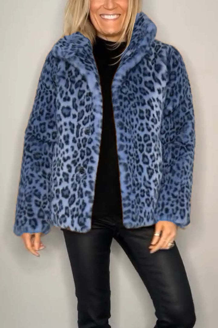 Leopard Lapel Faux Fur Winter Mid-length Coat