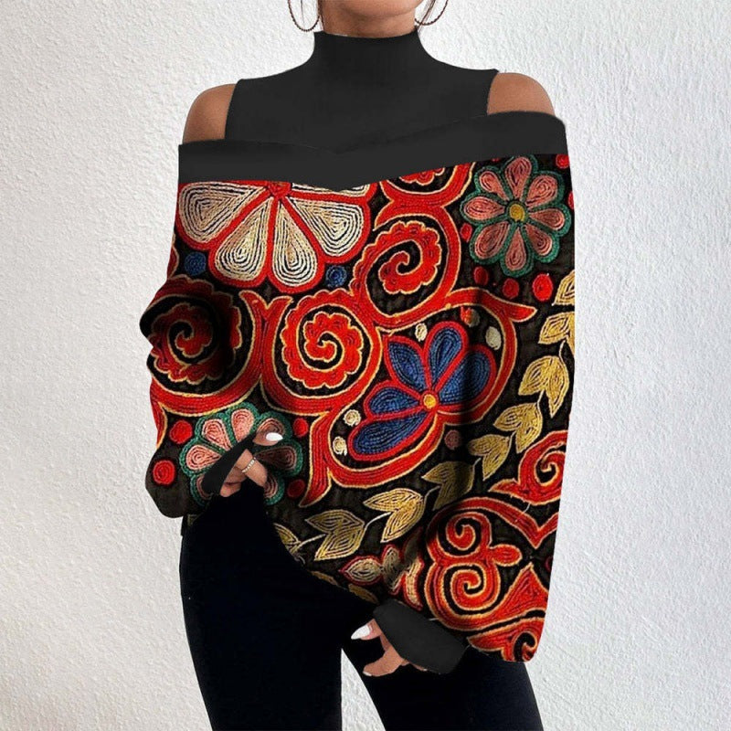 Off-Shoulder Lantern Sleeve Printed Top