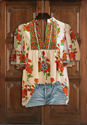 Printed Shirt Bohemian Seaside Resort Beach Top