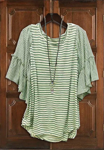 Round Neck Striped Patchwork T-Shirt Top