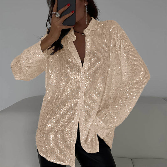 Sequined Long-Sleeved Cardigan Shirt Jacket