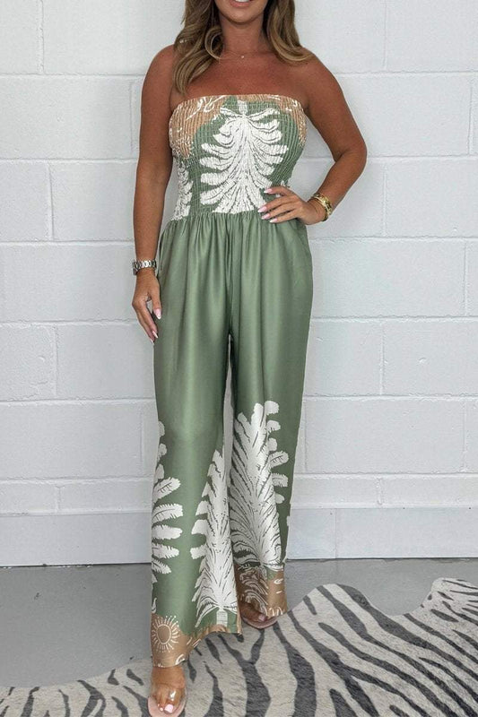 Smocked Bardot Printed Jumpsuit