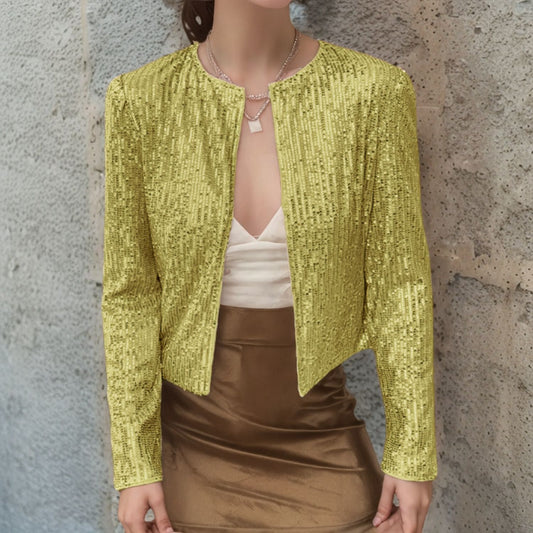 Solid Color Cardigan Casual Versatile Sequined Jacket