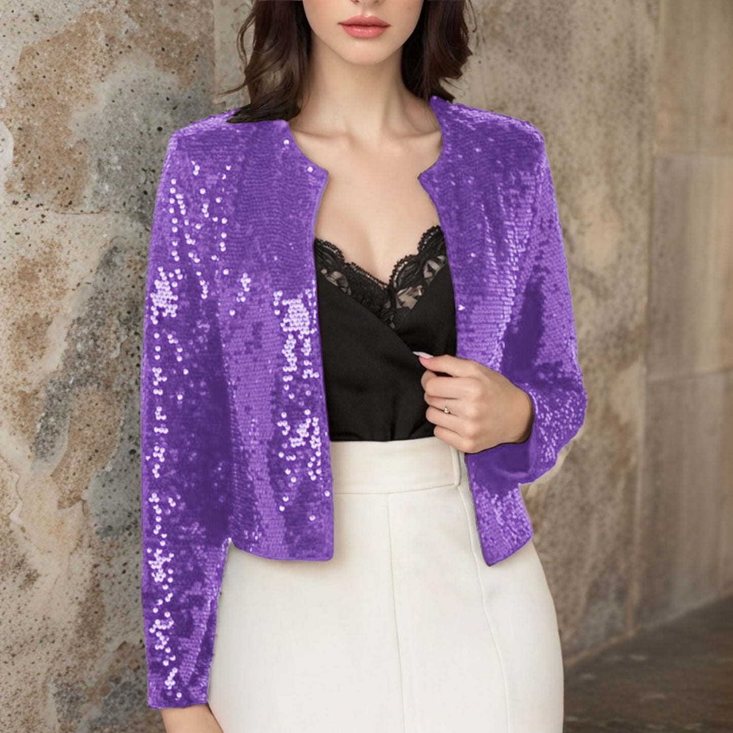 Solid Color Cardigan Casual Versatile Sequined Jacket