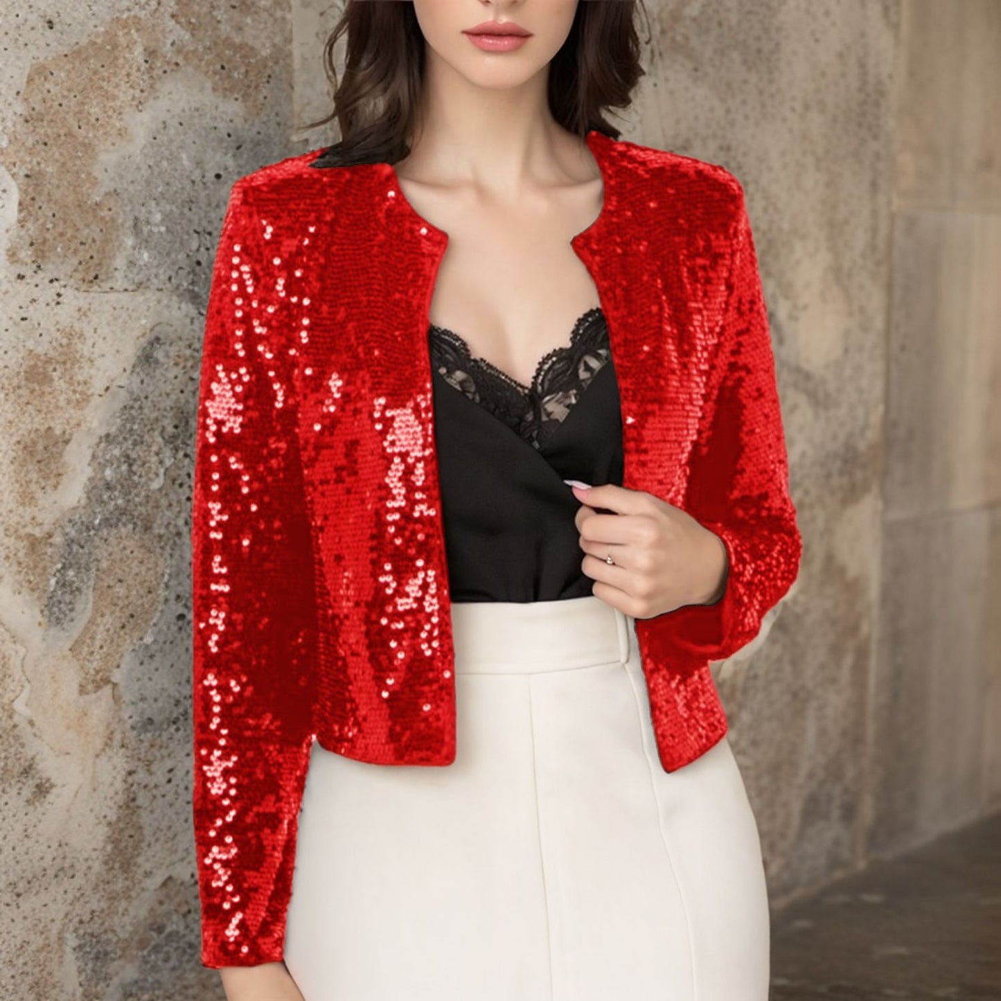 Solid Color Cardigan Casual Versatile Sequined Jacket