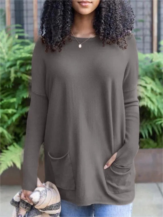 Solid Pocket Long Sleeve Top