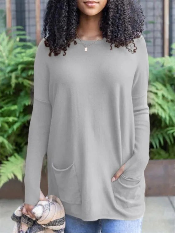 Solid Pocket Long Sleeve Top