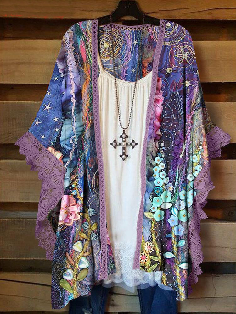 Splice Printed Cardigan Shawl Top