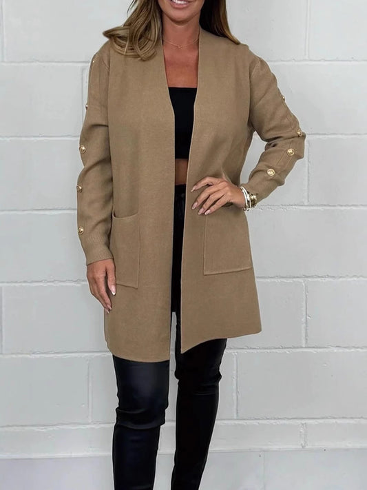 V-Neck Pocket Button Long Cardigan Coat