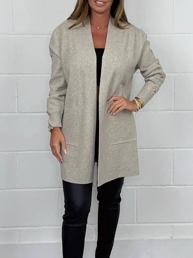 V-Neck Pocket Button Long Cardigan Coat