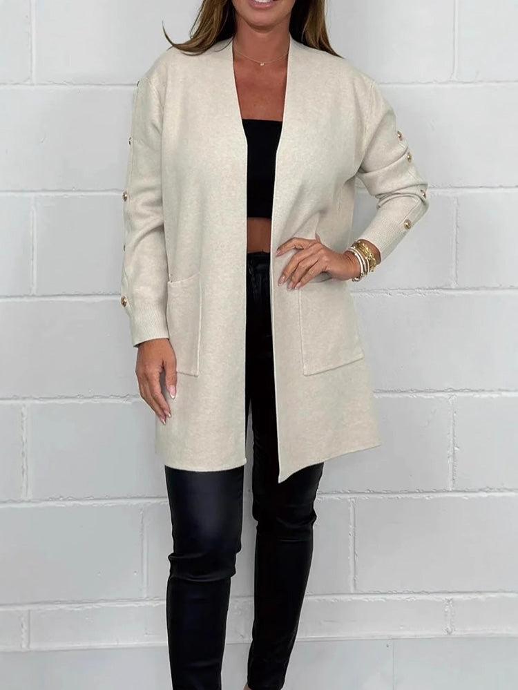 V-Neck Pocket Button Long Cardigan Coat