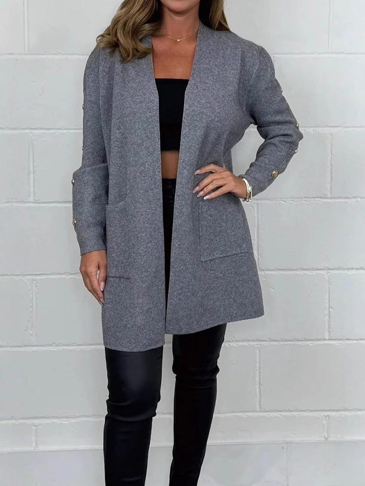 V-Neck Pocket Button Long Cardigan Coat