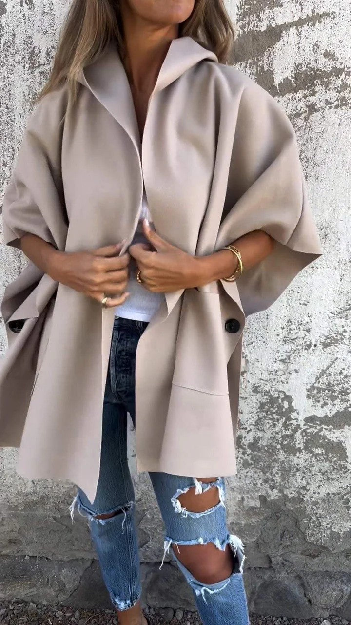 Winter Lapel Cape Coat with Pockets